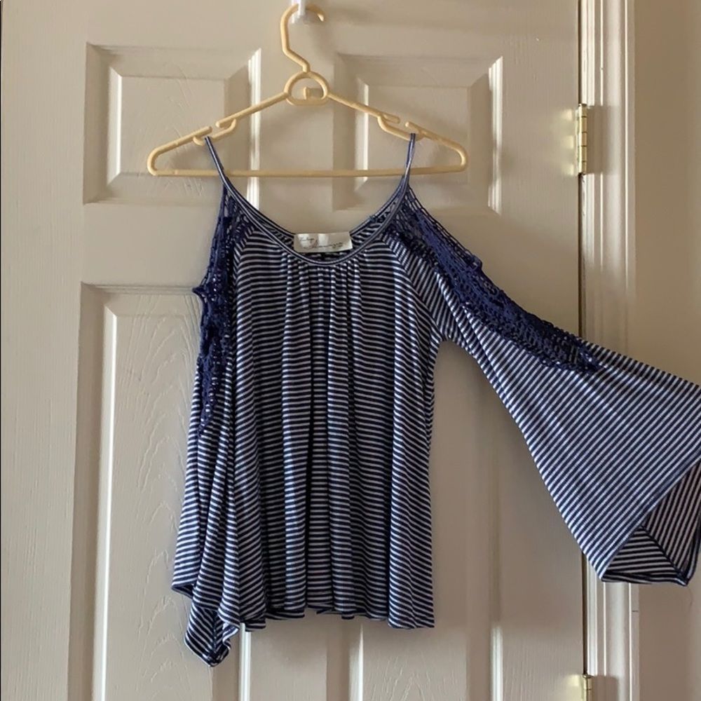 Blue and White Stripe Lace Size Large Top